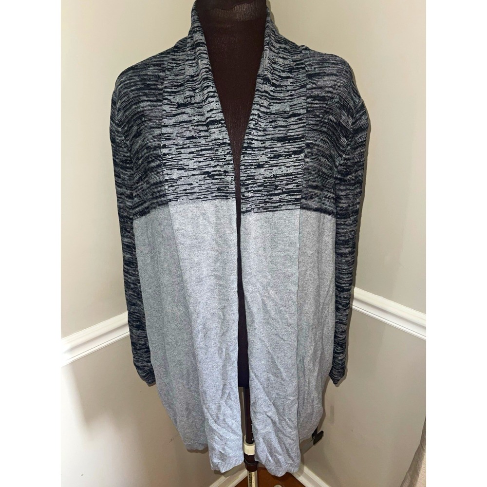 Worthington Women's Cardigan Sweater Gray/Black Colorblock 3X Open Front